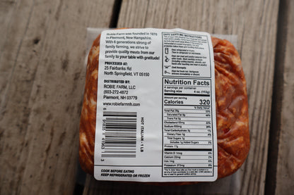 Packaged hot Italian ground pork sausage nutrition label