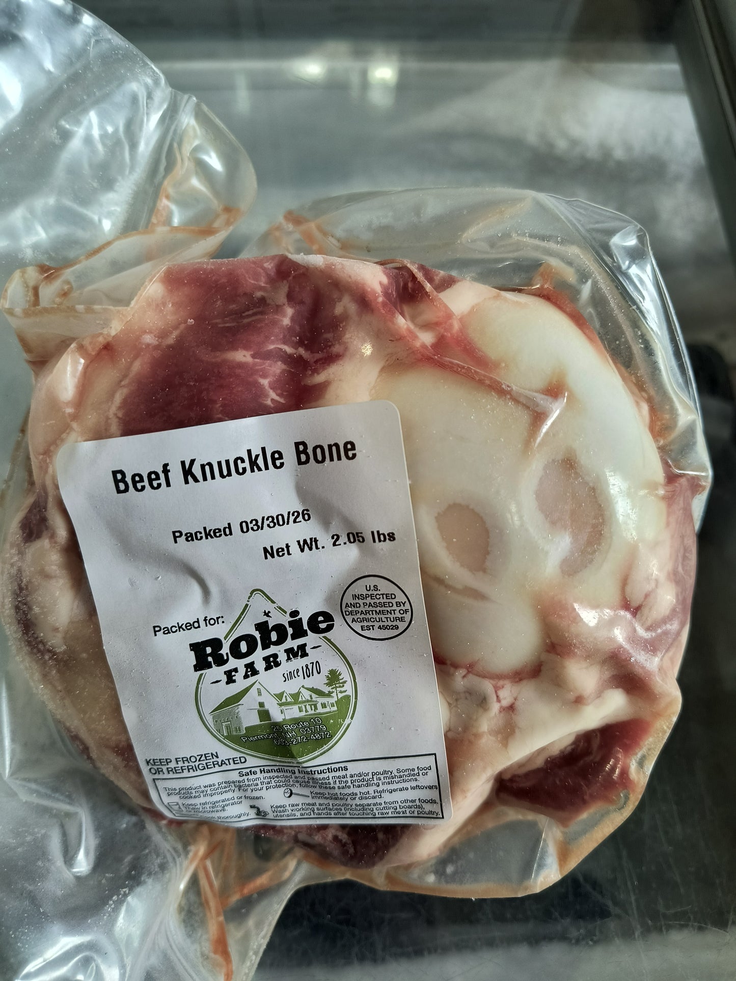 A package of Robie Farm beef knuckle bone