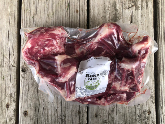 A package of frozen beef neck bones from upper valley family farm in Piermont nh