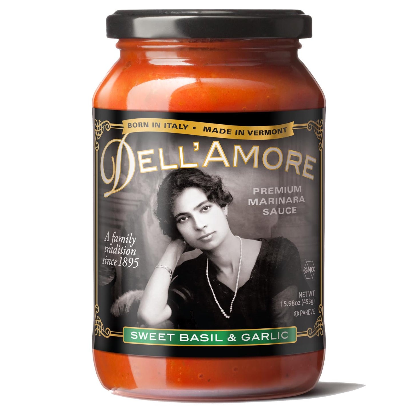 16oz jar of Dell'Amore sweet basil and garlic sauce