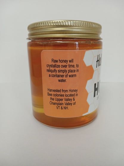 Description portion of the label on a jar of Hall Apiaries raw ungraded and unheated honey