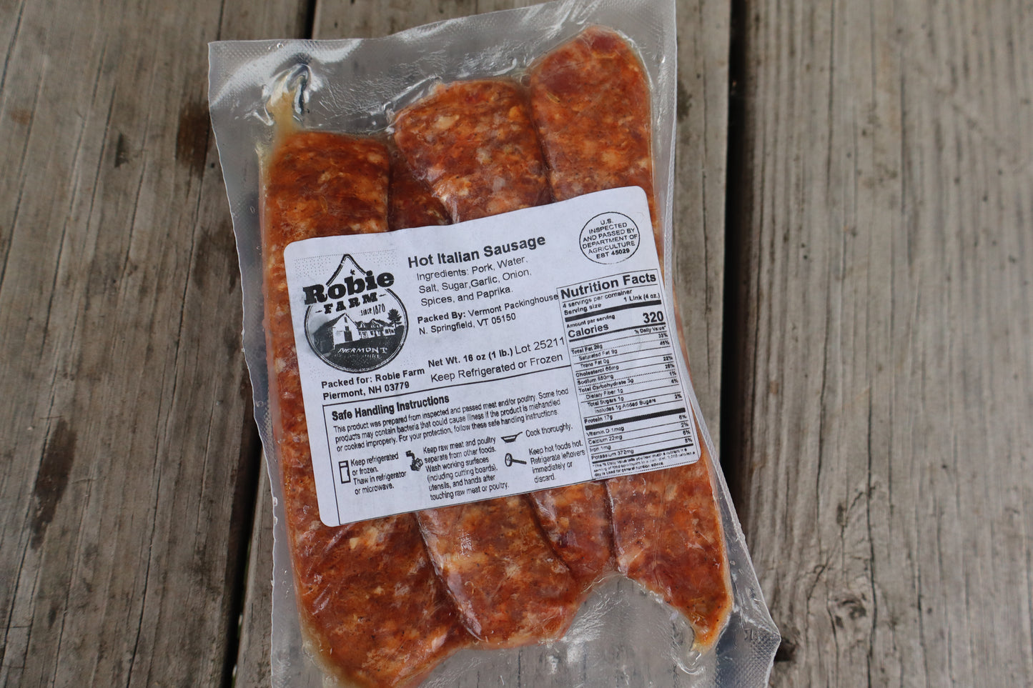 1 package of hot Italian pork sausage links from Robie Farm