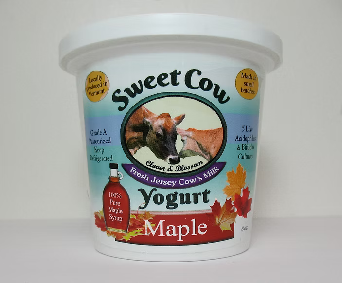 Container of Sweet Cow Maple Yogurt with a white background
