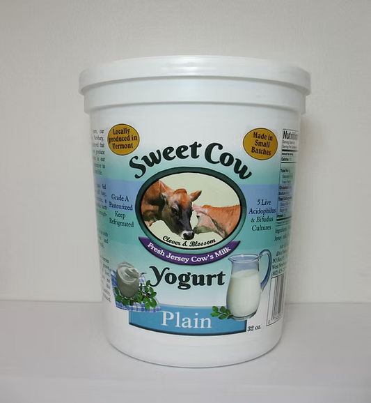 Container of Sweet Cow plain yogurt on a white background