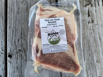 Package of Robie farm pork loin chops