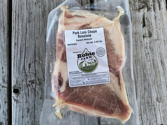 Package of Robie farm pork loin chops
