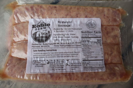 Packaged Robie Farm Bratwurst Sausage