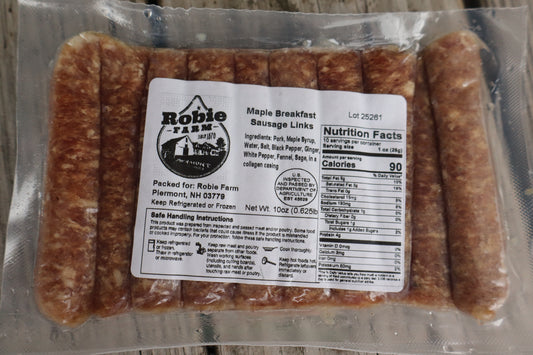Packaged maple breakfast sausage links from Piermont, New Hampshire