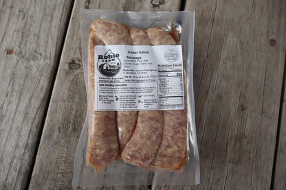 Vacuumed sealed sweet Italian sausage links from the Robie Farm