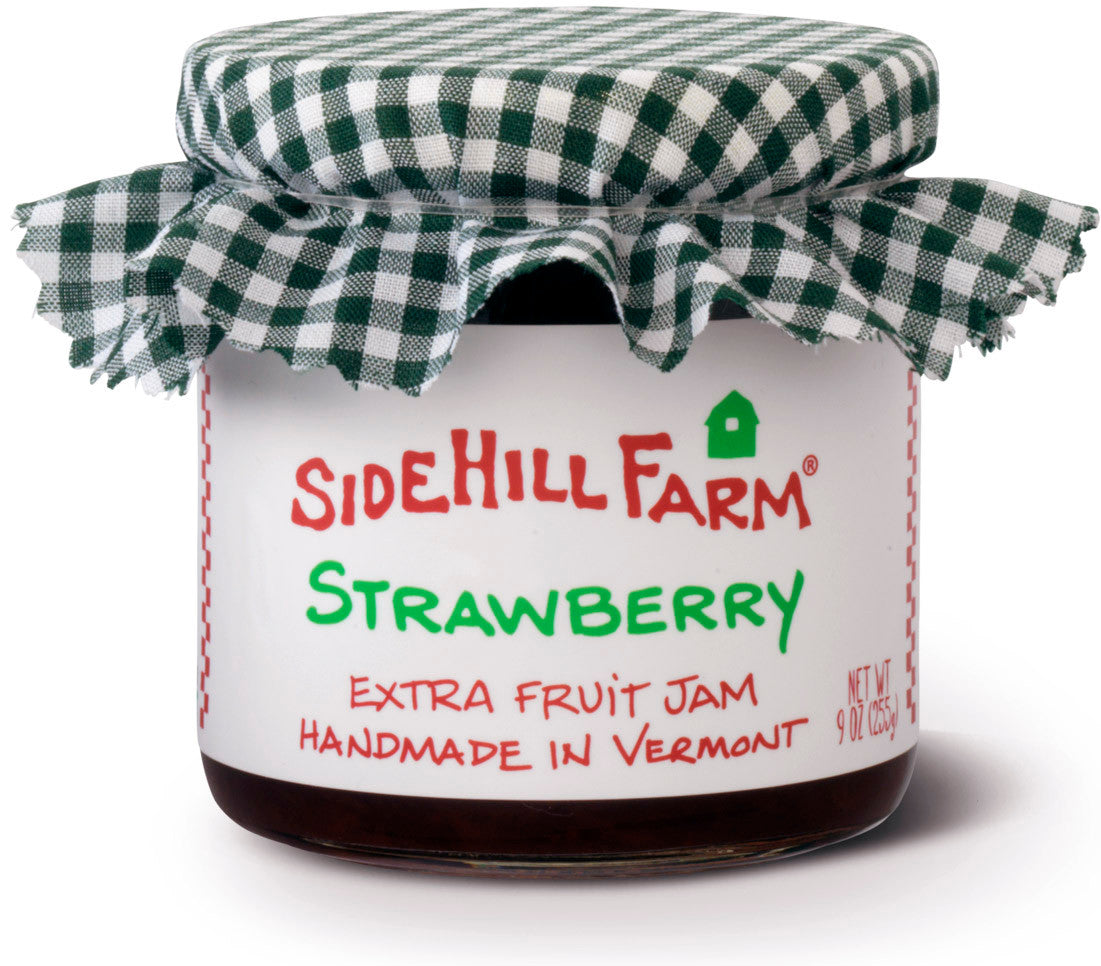 9oz jar of Sidehill Farm strawberry jam made in Vermont