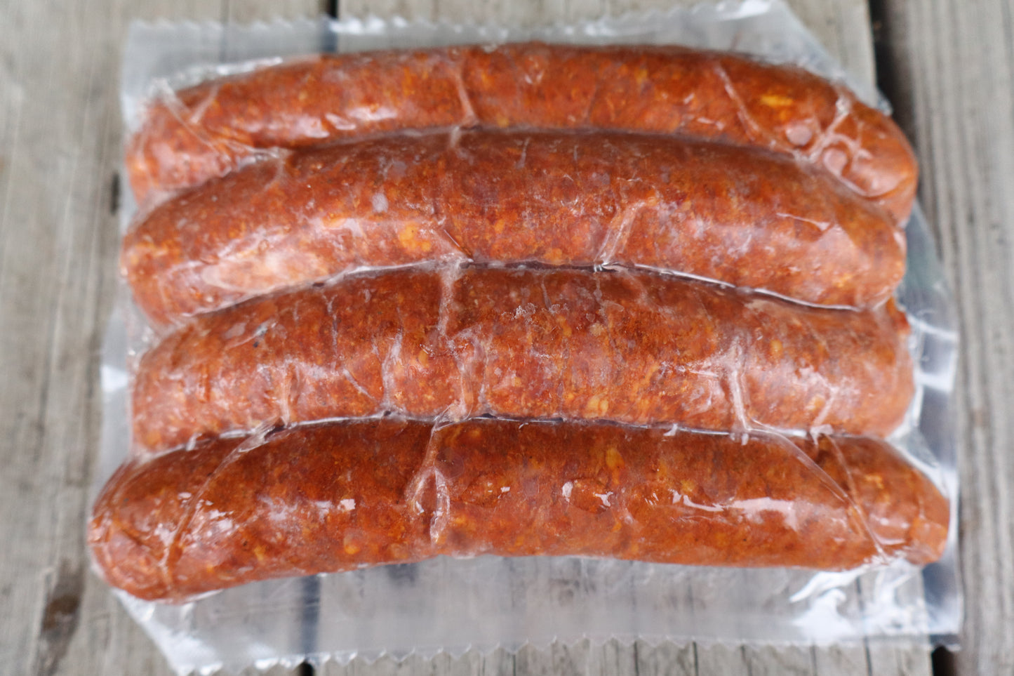 Backside of a package of uncured, smoked chorizo sausage links